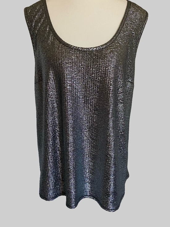 Poet Silver Metallic Lightweight Sheer Holiday Party Tank Camisole Top- Sz-XL - Picture 1 of 12